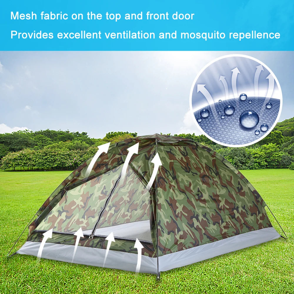 Camping Tent Waterproof Windproof UV Sunshade Canopy for 1/2 Person Single Layer Outdoor Portable Camouflage Tent