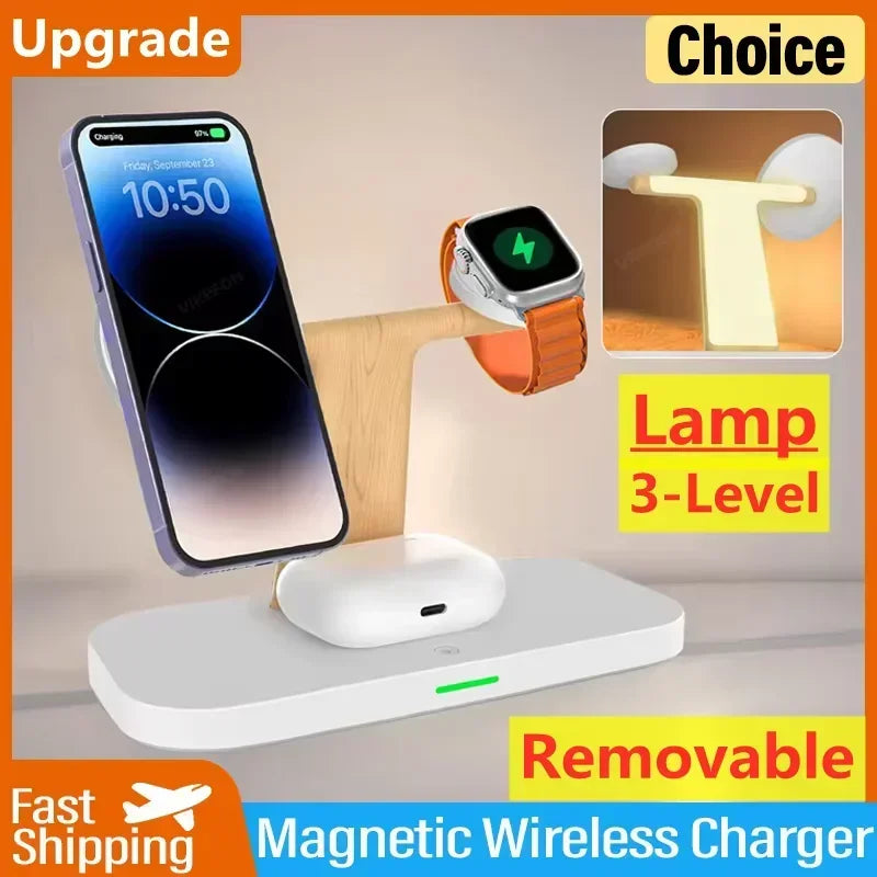 4 In 1 Magnetic Wireless Charger Stand with LED Night Light Lamp