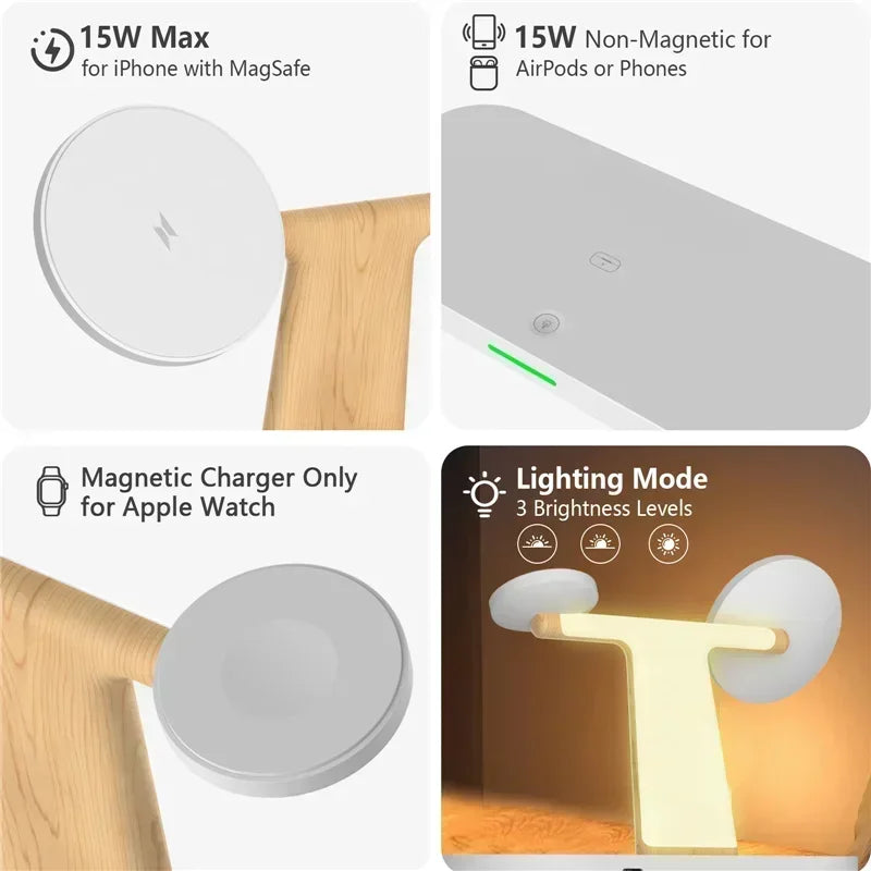 4 In 1 Magnetic Wireless Charger Stand with LED Night Light Lamp