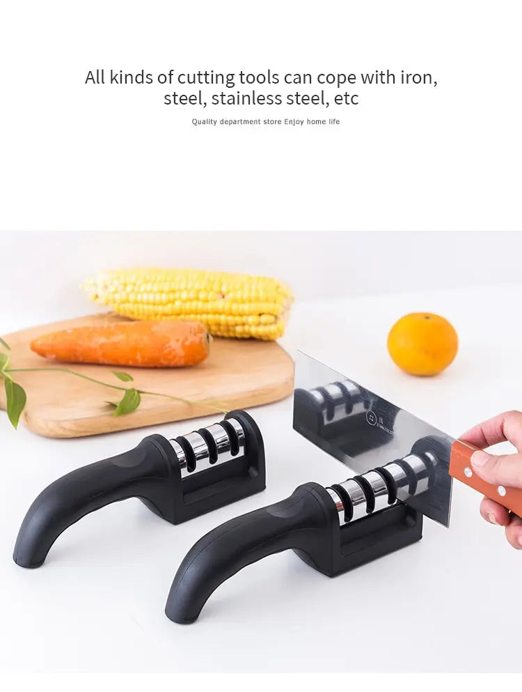 1Pc Three Segment Knife Sharpener Household Multi Functional Hand Held Three Purpose Sharpening Stone Kitchen Tool