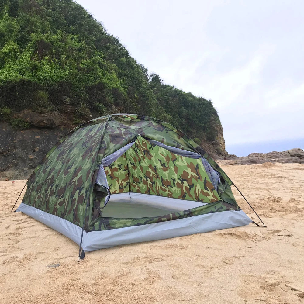 Camping Tent Waterproof Windproof UV Sunshade Canopy for 1/2 Person Single Layer Outdoor Portable Camouflage Tent