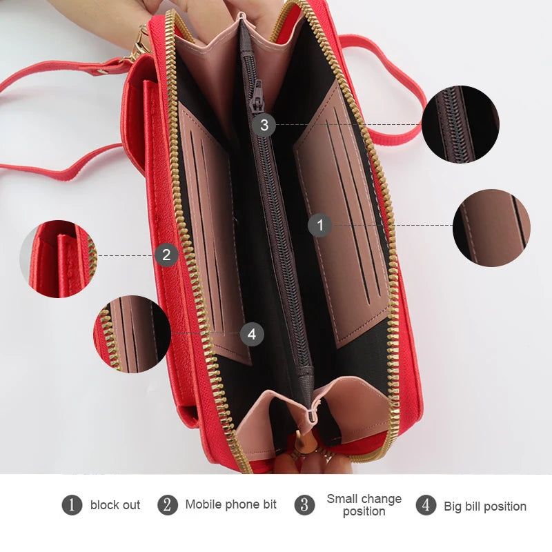 Womens Small One Shoulder Crossbody Zipper Bag Fashion Casual Travelling Simplicity Multi Functional Long Handheld Wallet