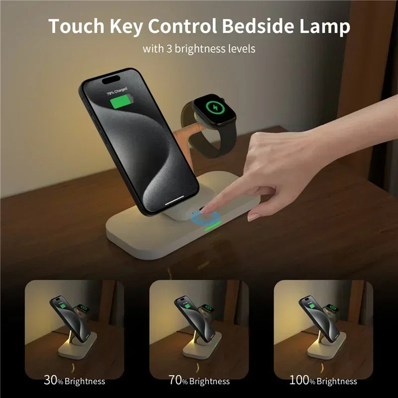 4 In 1 Magnetic Wireless Charger Stand with LED Night Light Lamp