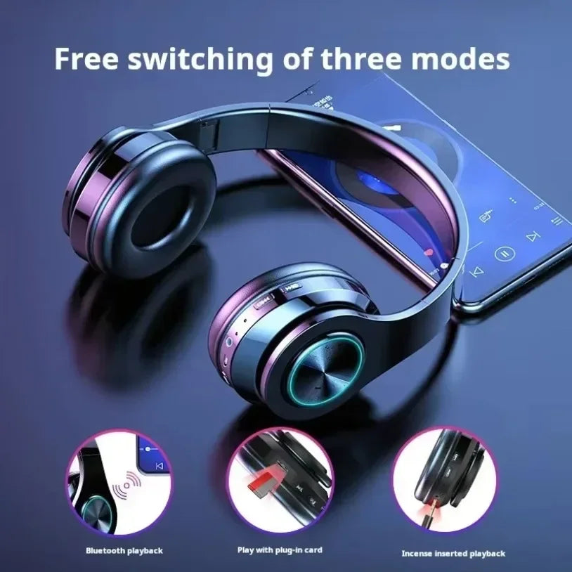 New Wireless Bluetooth Headphones with RGB Colorful Lights Headset
