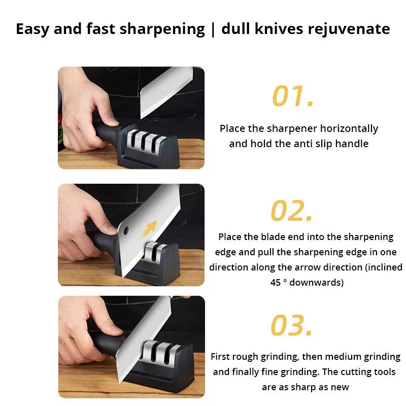 1Pc Three Segment Knife Sharpener Household Multi Functional Hand Held Three Purpose Sharpening Stone Kitchen Tool