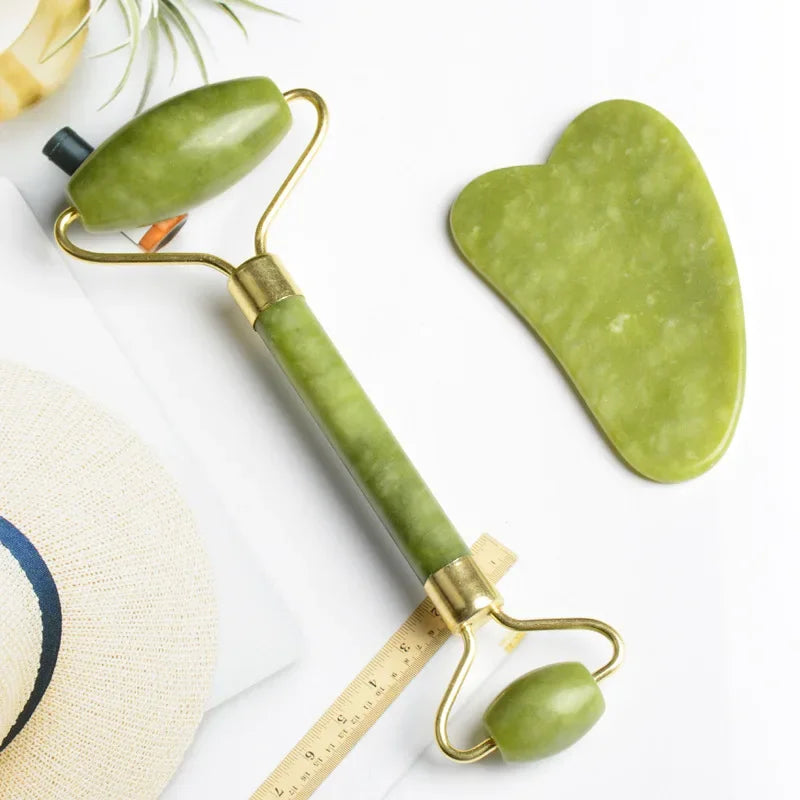 jade roller facial massage with gua sha stone natural facial massager face sculpting tool