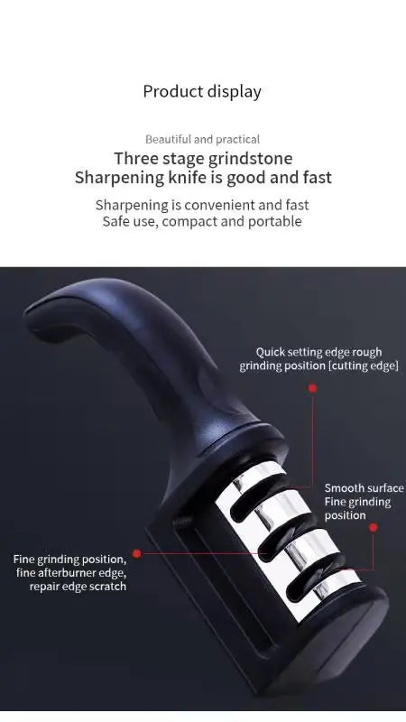 1Pc Three Segment Knife Sharpener Household Multi Functional Hand Held Three Purpose Sharpening Stone Kitchen Tool