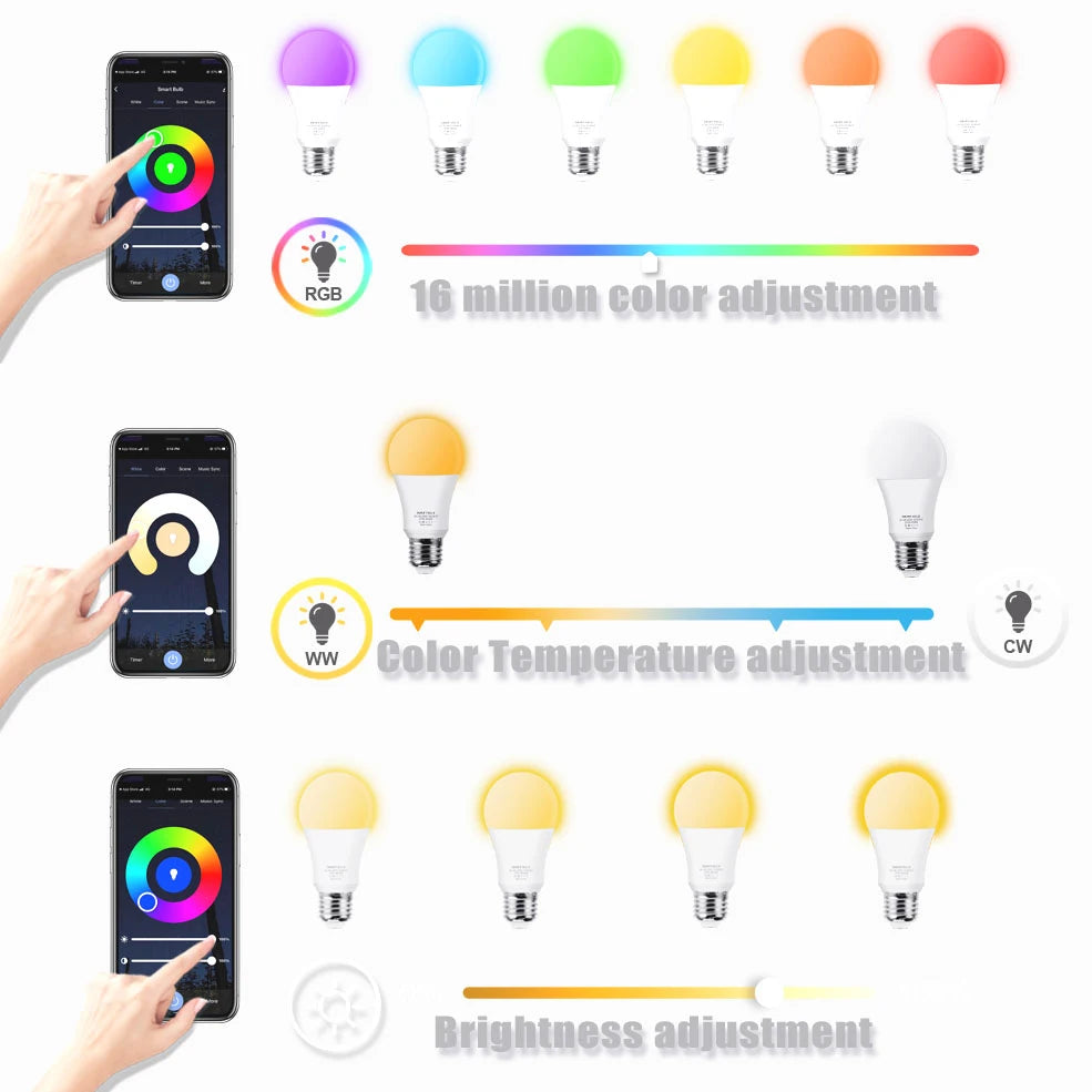 Wifi/Bluetooth Smart Bulb Alexa Led Lamp E27 RGB Smart Light Bulbs 110V 220V Smart Lamps For Google Assisatnt Smart Life