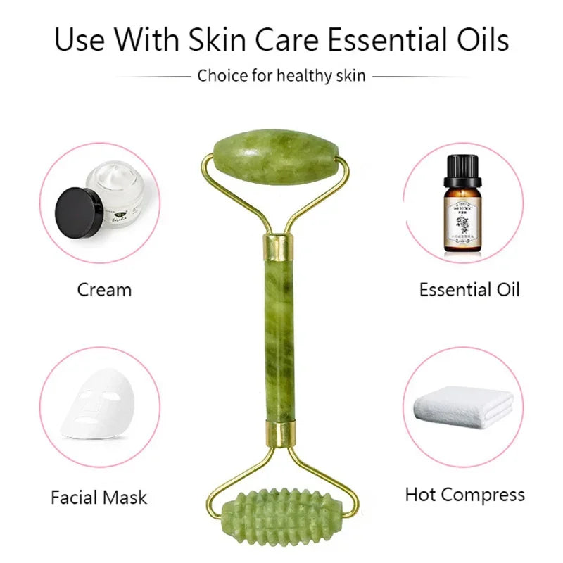 jade roller facial massage with gua sha stone natural facial massager face sculpting tool