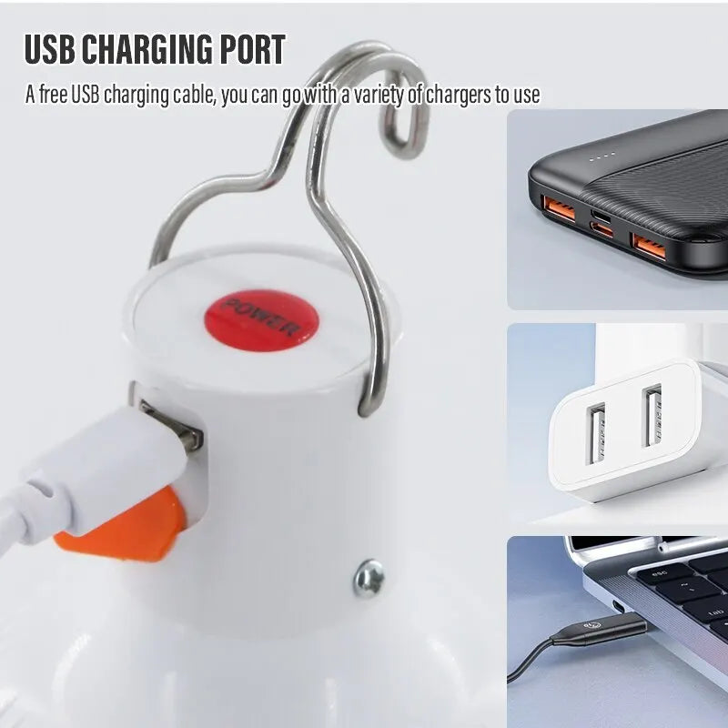 Outdoor USB Rechargeable LED Lamp Bulbs High Brightness Emergency Light Hook Up Camping