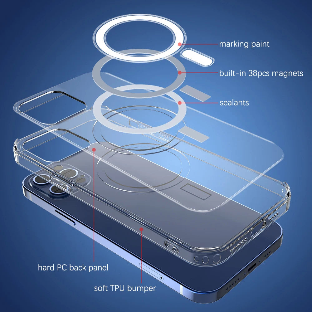 Original Magnetic Case for iPhone 15 14 13 12 Mini 11 Pro Max