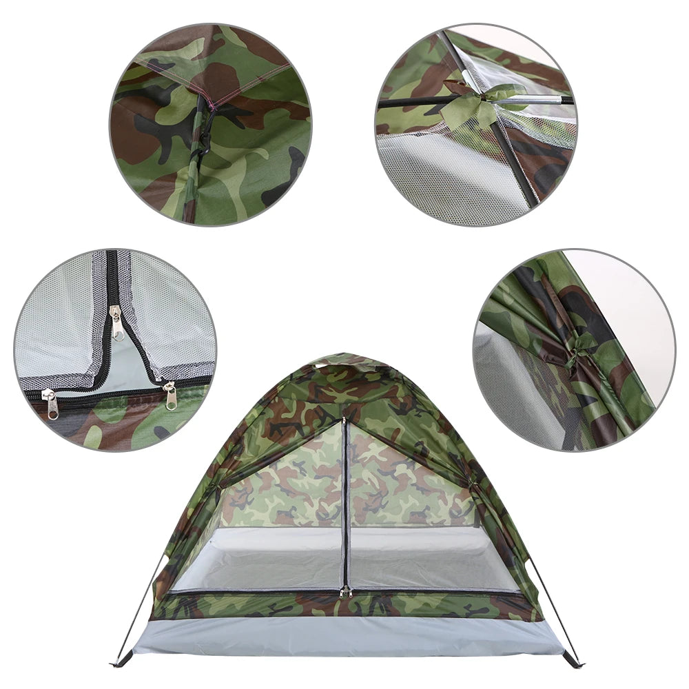 Camping Tent Waterproof Windproof UV Sunshade Canopy for 1/2 Person Single Layer Outdoor Portable Camouflage Tent