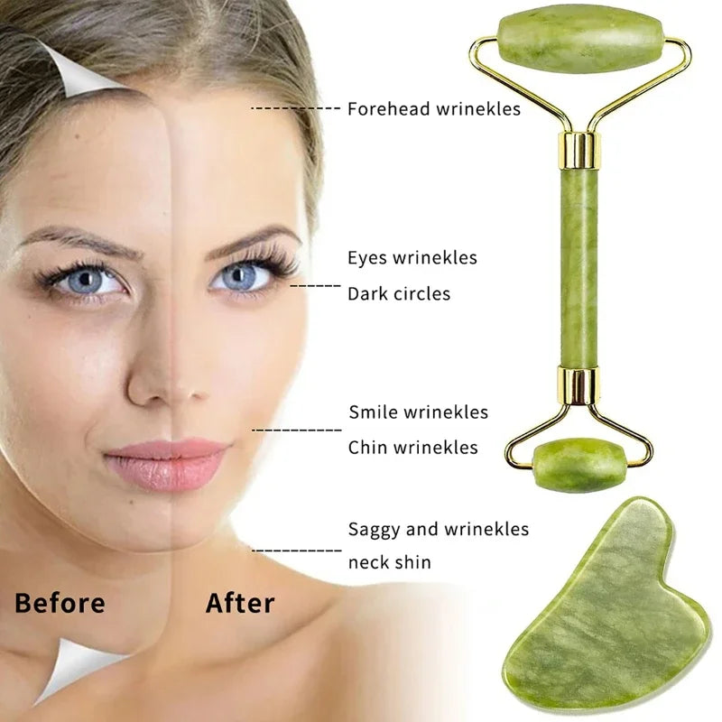 jade roller facial massage with gua sha stone natural facial massager face sculpting tool
